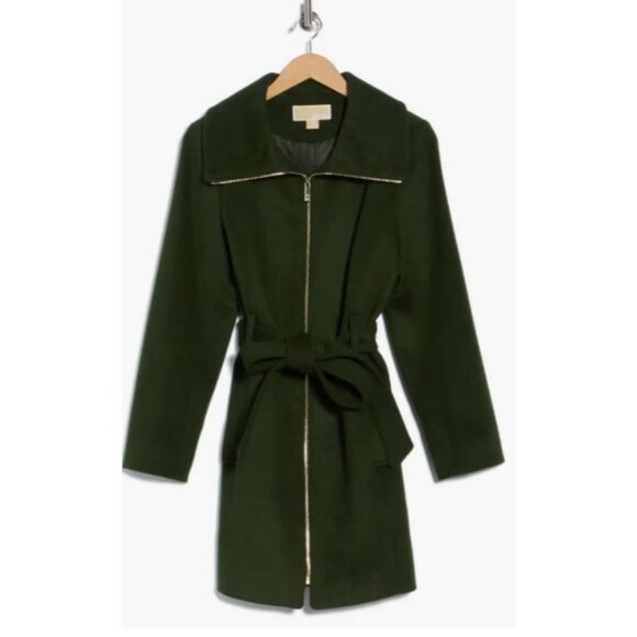 Michael Kors Womens Green Full Zip Belted Wool Blend Mid Length Coat Sz XL New - Picture 10 of 10